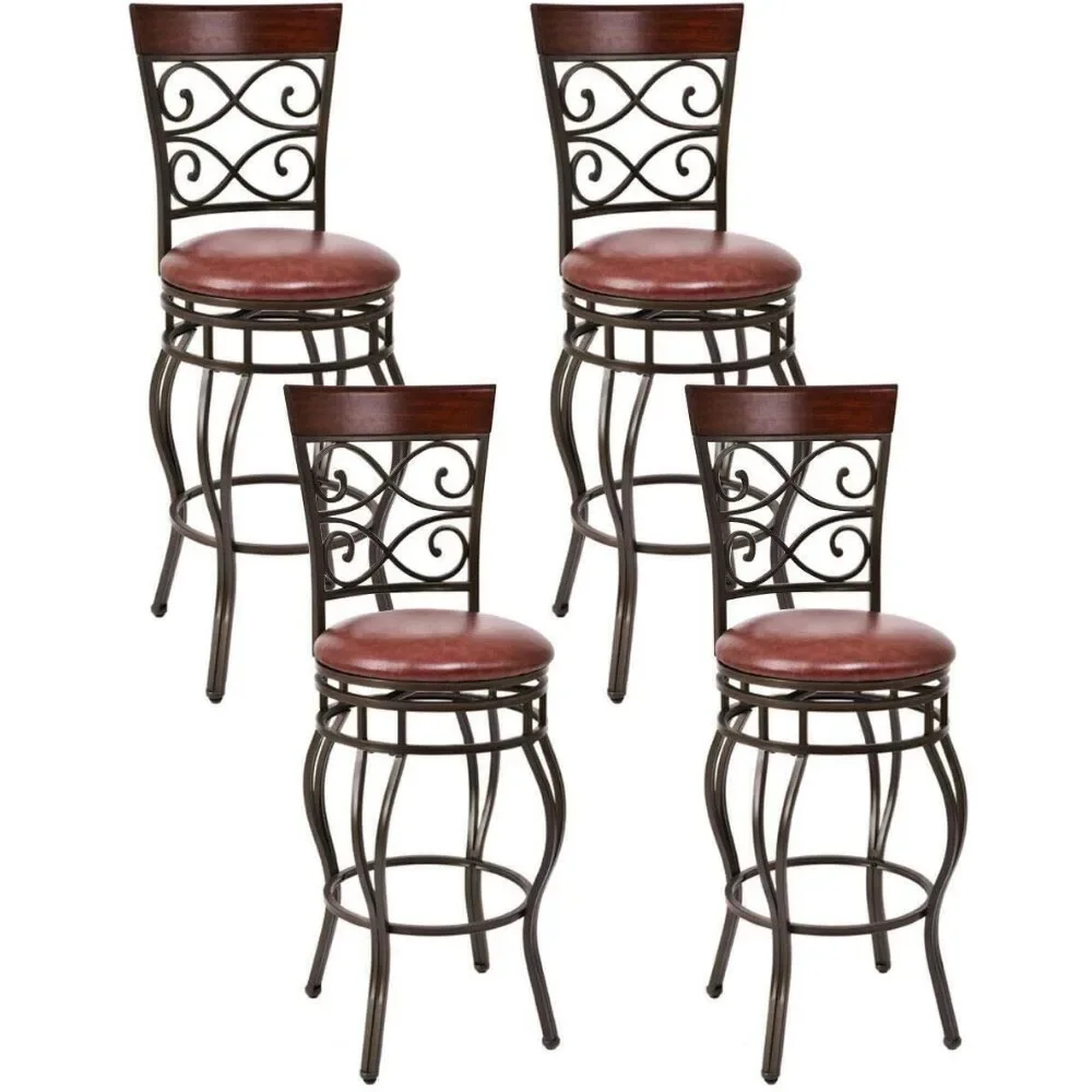 

Set of 4, 360 Degree Swivel, 30" Bar Height Bar stools, with Leather Padded Seat Bistro Dining Kitchen Pub Metal Vintage Chairs