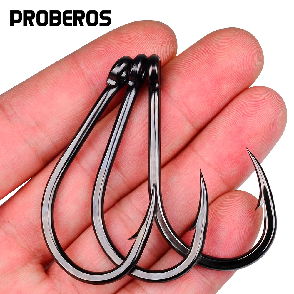 PROBEROS 50pcs 1/0#-10/0# High Carbon Steel Barbed Sharp Fishing Hooks Saltwater Freshwater Fishing Tackle Accessories Wholesale