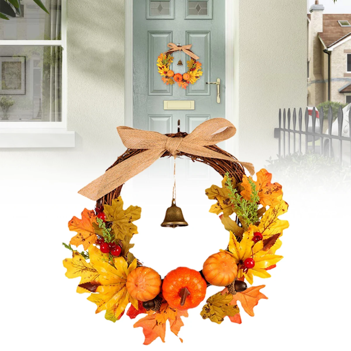 

Classic Fall Wreaths for Front Door Autumn Wreath Berry Pumpkin Maple Leaves Halloween Thanksgiving Harvest Festival Decoration