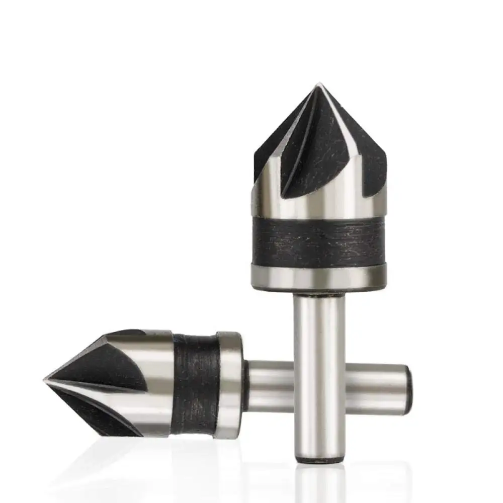 2pcs 5 Flutes HSS Countersink Drill Bit for Wood 82 Degree Chamfer Drill Bit 1/2" 5/8" Round Shank Chamfer Cutter