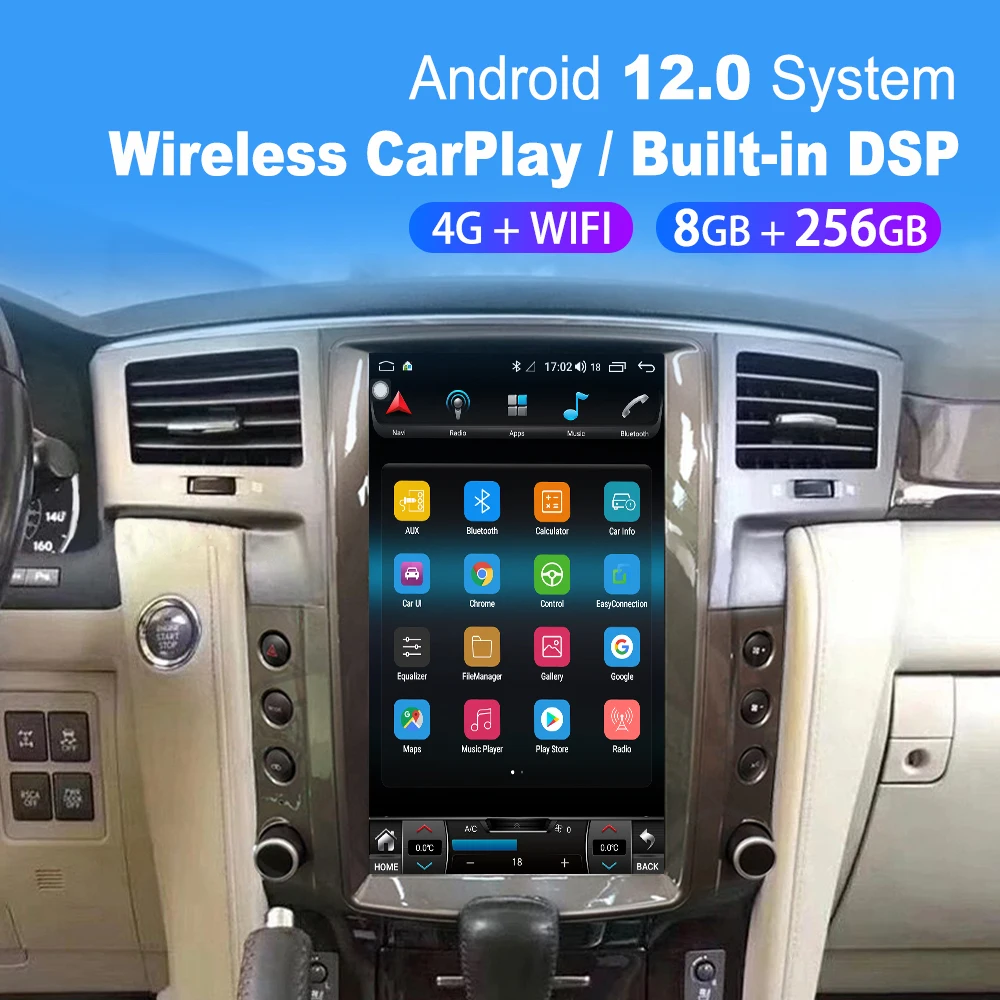 13.6 Inch 8+256G Android 12.0  New Tesla Style Vertical Screen Car Video For Lexus LX 570 2007-2015 Car Radio GPS Navigation