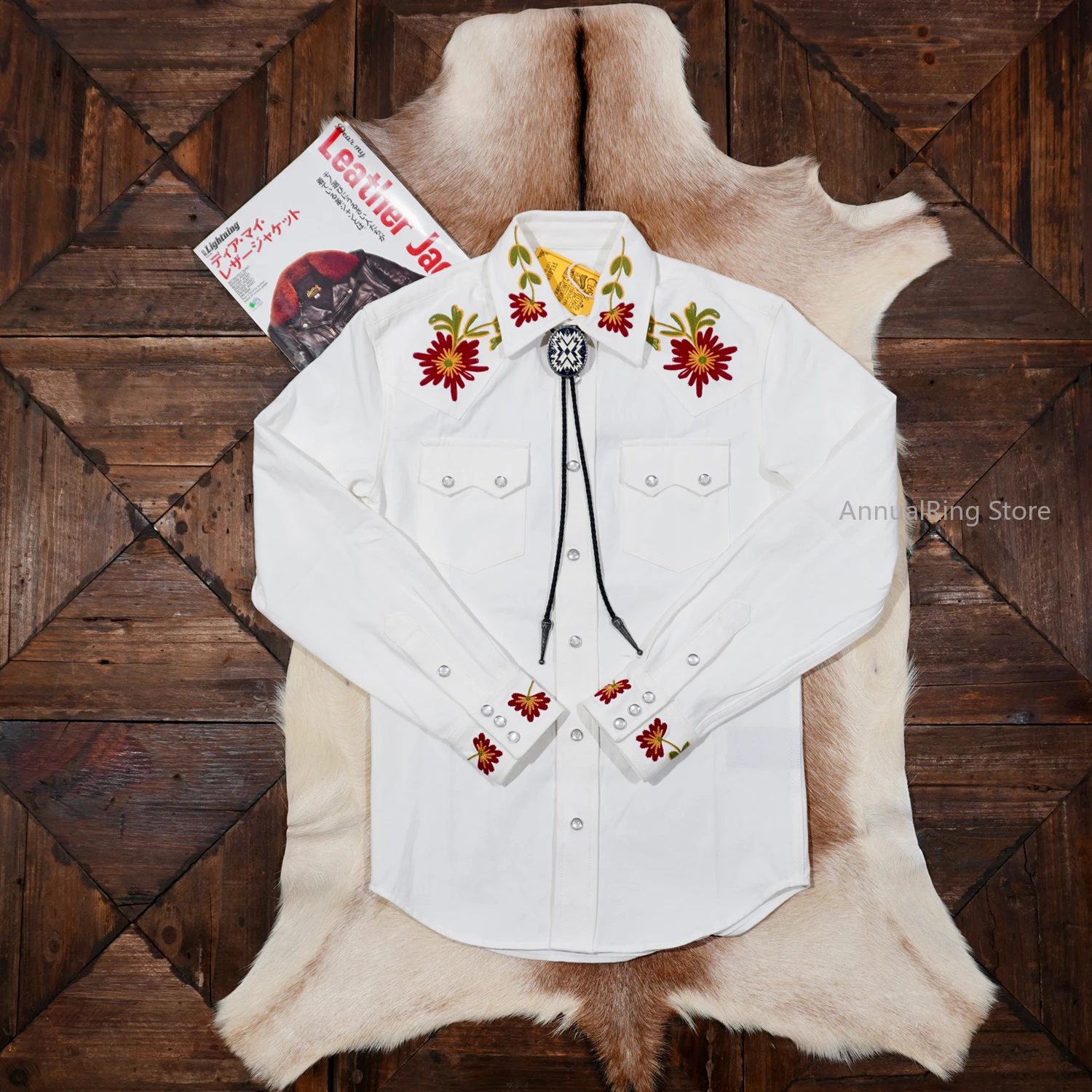 

Classic Retro Slim Embroidered Shirt Music Shirt Home Floral Embroidery American Vintage Western Denim Shirt