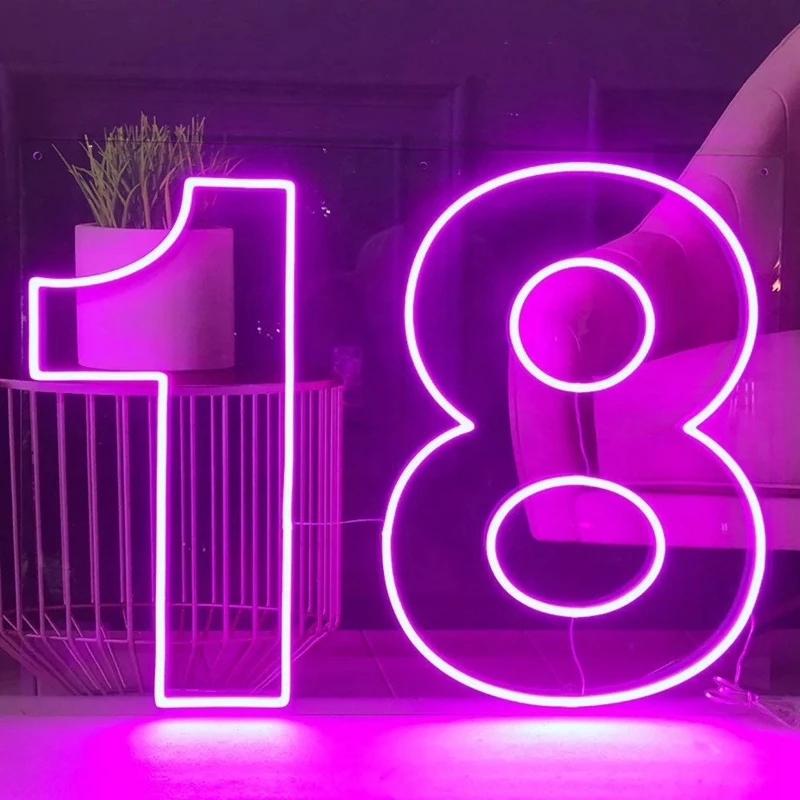 

Number Neon Signs Led Happy Birthday Light for Bar Pub Club Home Wall Hanging Flex Neon Lights Wedding Home Party Decor