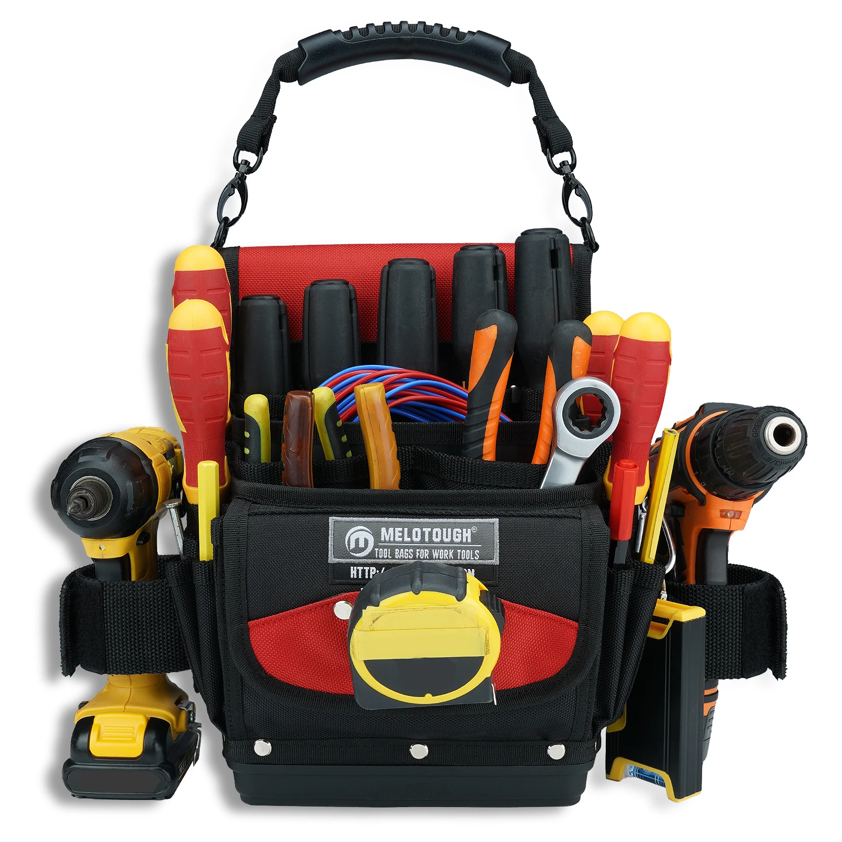 ベルトクリップ付きツールポーチバッグ、オープンタイプツールポーチ、ハードボトム付きHVACメンテナンスツールバッグ（整備士、大工、暖房技師向け）