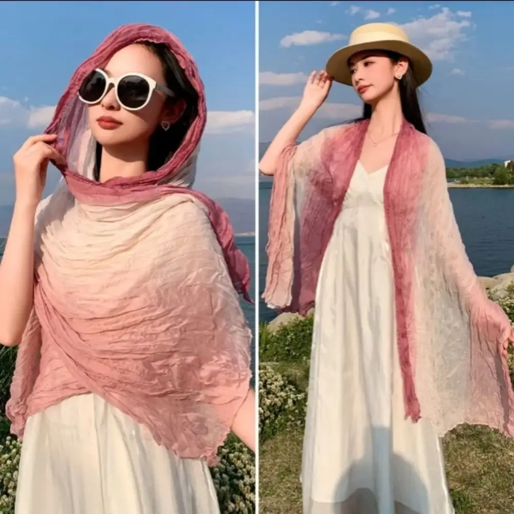 

Gradient Cotton Linen Scarf Neck Protection Vintage Artistic Pleated Scarf Luxury Brand Designer Long Shawl Wrap
