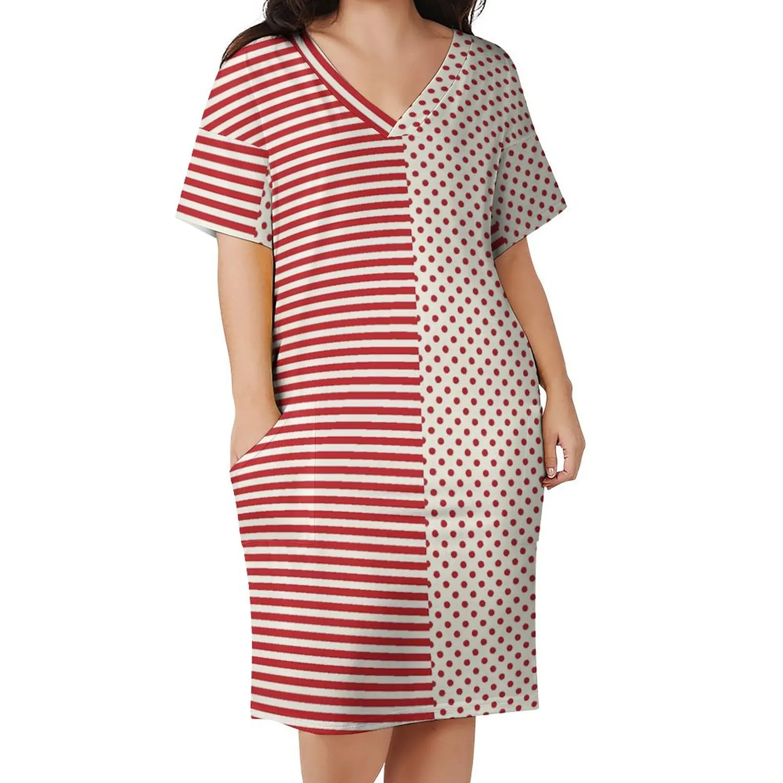 

Striped Polka Dot Casual Dress Womens Two Tone Sexy Dresses Summer Short Sleeve Street Wear Graphic Dress Big Size