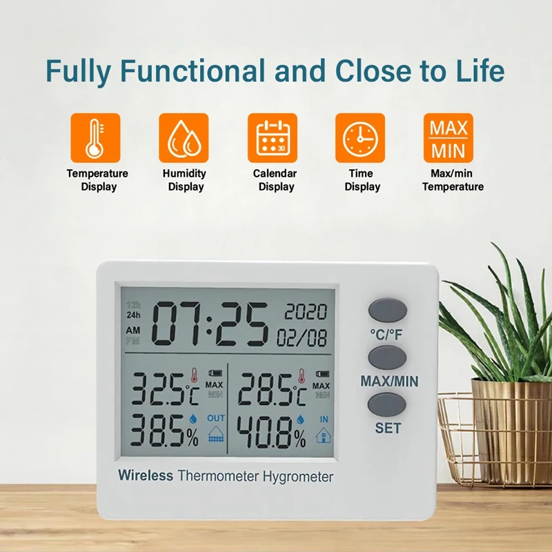 Wifi Wireless Thermometer Hygrometer Indoor Outdoor Digital Temperature Humidity Meter Large Screen Electronic Time