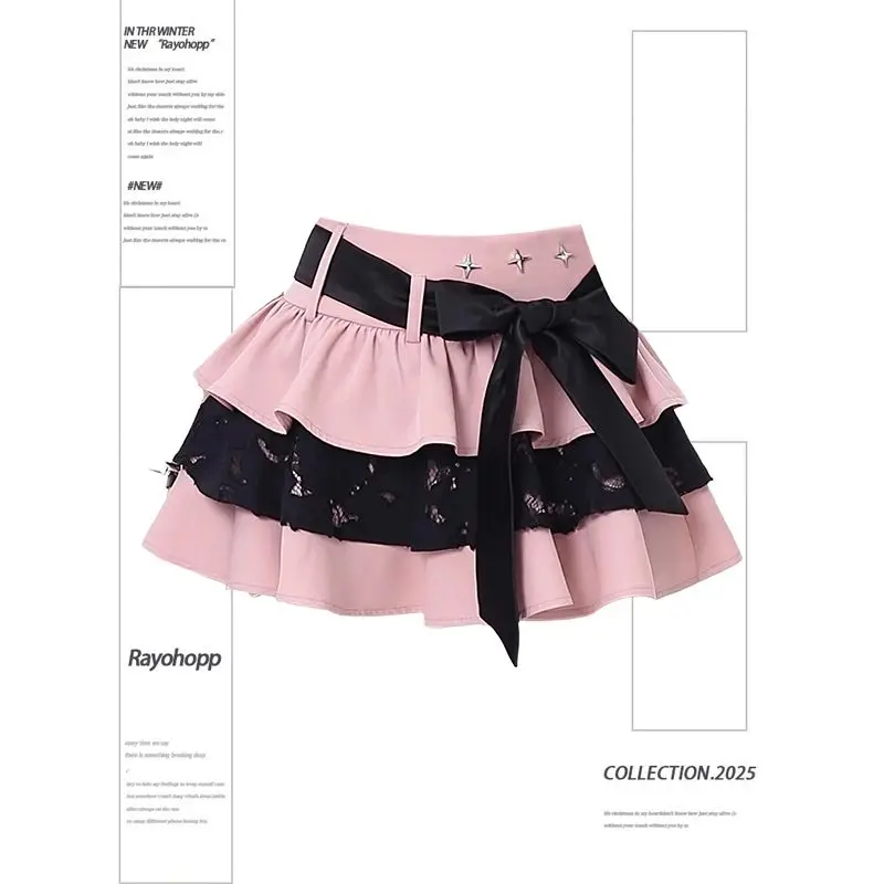 여름 프렌치 스윗 러플 플래드 스커트 여성 캐주얼 하이웨이스트 플리츠 A라인 미니스커트 프레피 스타일 스쿨걸 패션 신상