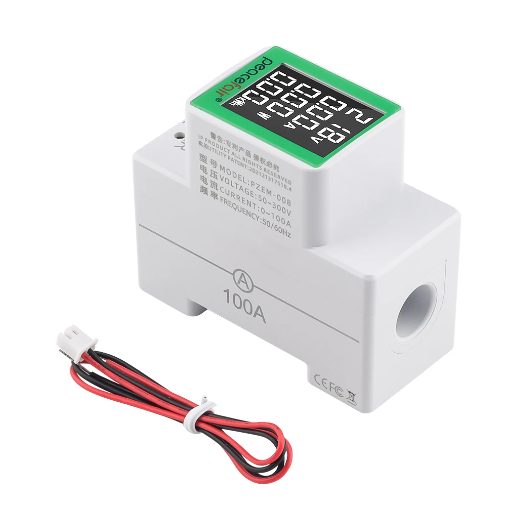 PZEM-008 Din Rail Electricity Digital Power Energy Meter Watt Kwh Wattmeter Monitor Ammeter Voltmeter AC 50-300V 100A