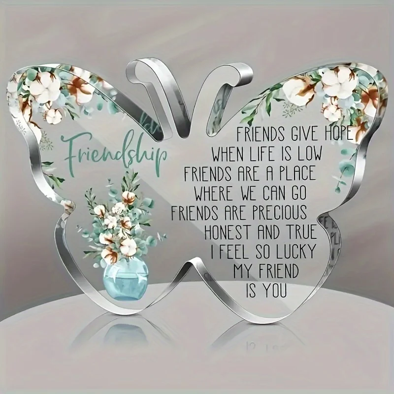 1pc, Gift For Friend Friendship Gifts For Women Friend Friendship Birthday Gifts For Women Cheer Up Gift Acrylic Heart Butterfly