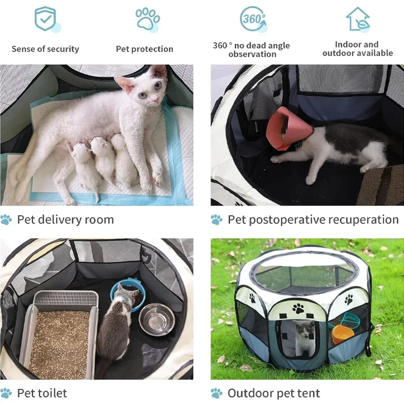 Octagonal Pet Tent Foldable Portable Oxford Cloth Cat and Dog Nest Outdoor Easy Operation Large Dog Cages Cat Fences view 3
