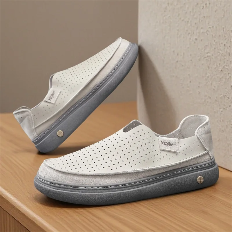 2026 New Summer Hollow Breathable Versatile Driving Shoes, Light Anti-slip Slip On Lazy Shoes, Leather Casual Footwear for Men