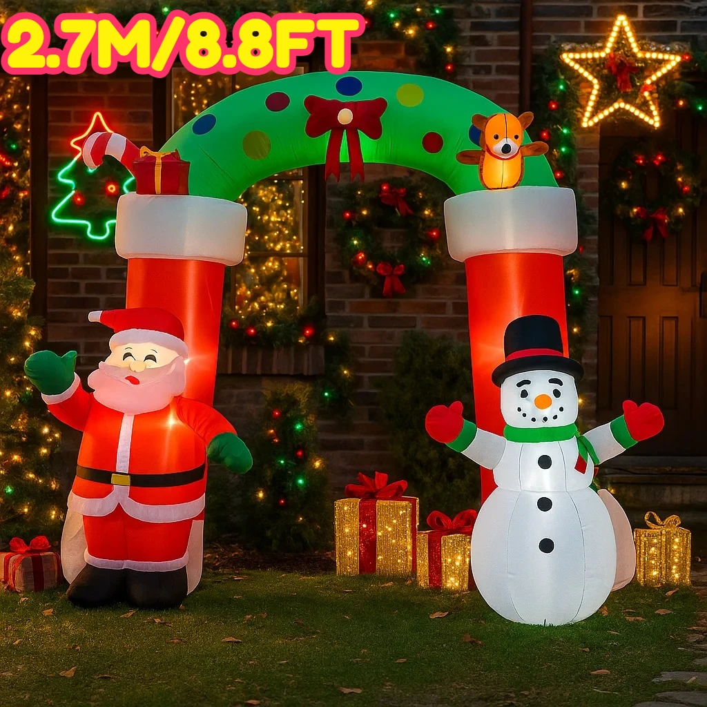 2.7M/8.8FT Opblaasbare Kerstman Sneeuwpop Boog Verlichting LED woondecoratie Speelgoed Yard Kerstbenodigdheden Outdoor Holiday Party Gazon Decor