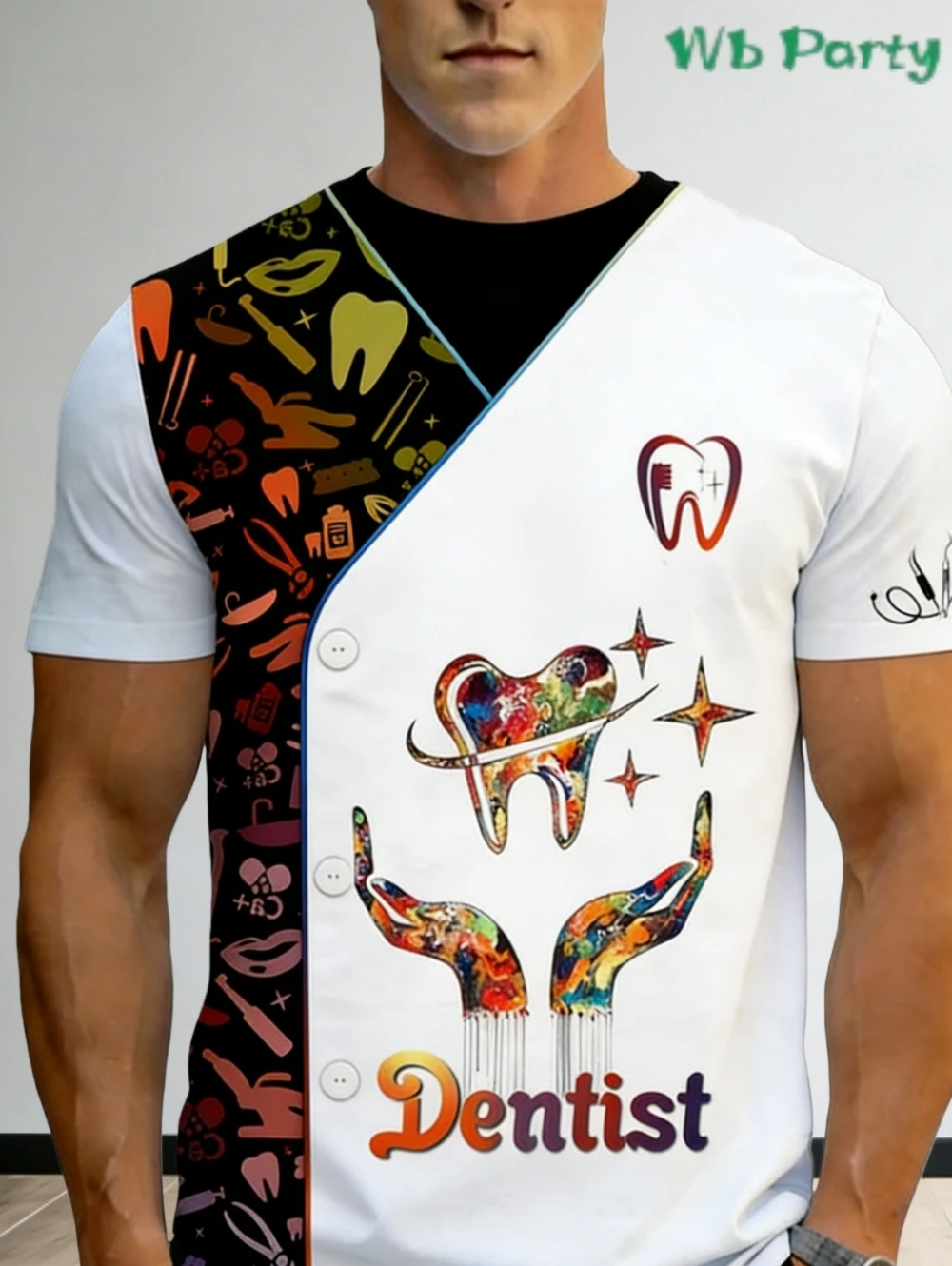 Dentist Work Uniform Funny Cosplay T-Shirt for Men Cute Novelty Tooth Design O-Neck T Shirts Breathable Oversized Men Tee Top