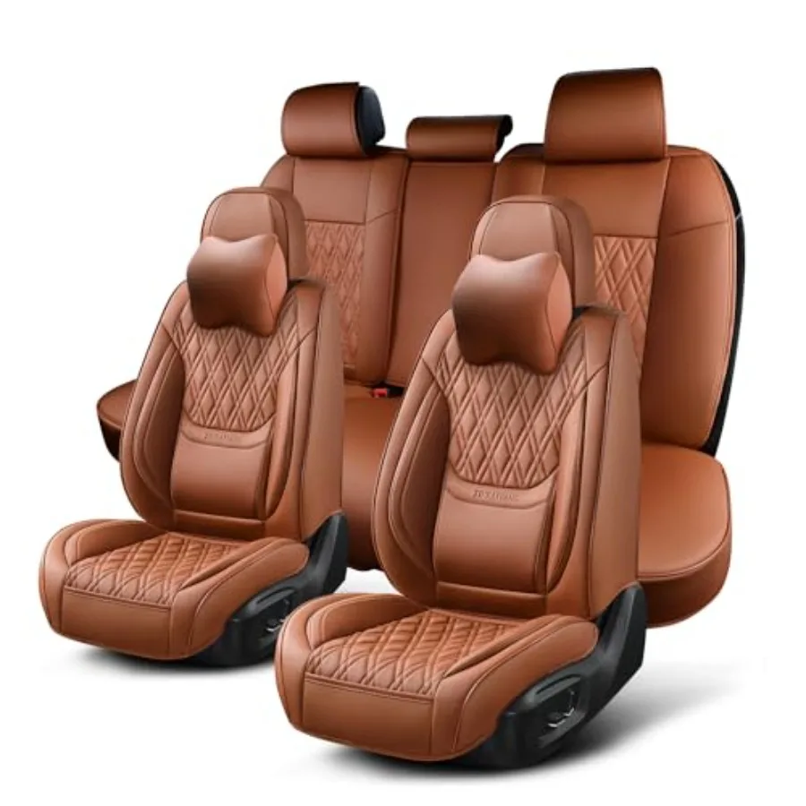 

Car Seat Covers Full Set Breathable Leather Automotive Front and Rear Seat Covers Headrest Universal for Most Sedan SUV Pick-up