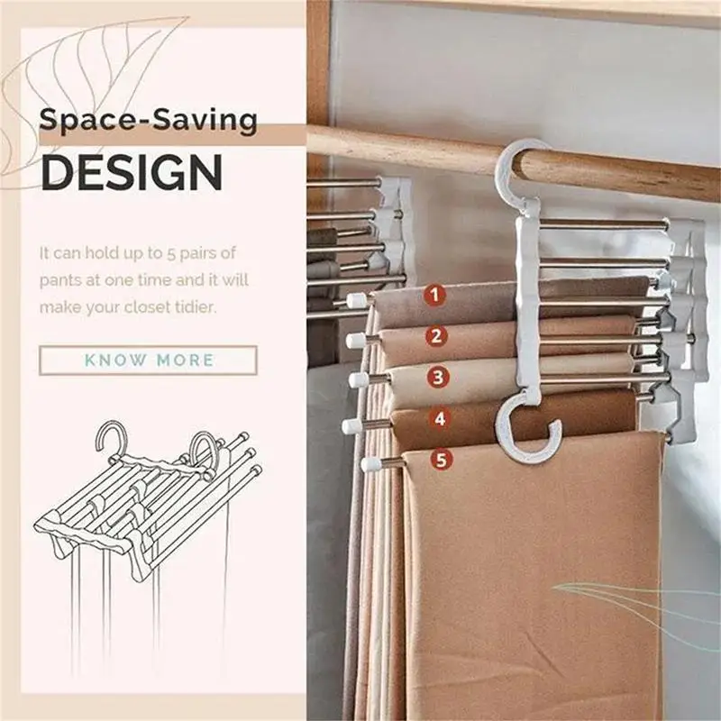 1PC Stainless Steel Multi-functional Pants Hanger, 5 In 1 Foldable Storage Rack Pants Hanger