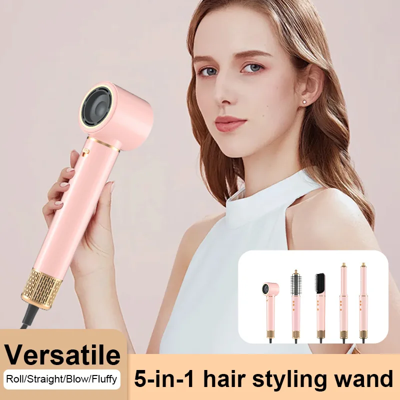 High Speed Hair Dryer with Strong Wind Force Negative Ions 5 in 1 Device for Straightening Hair Curling Hair and Drying