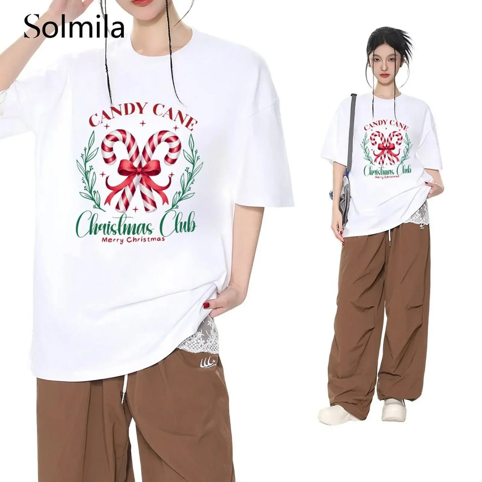 

Women Quick Drying Causal Comfortable Short Sleeve Printed Christmas Candy T-Shirt Summer Woman Clothes O-neck Tee T Shirt