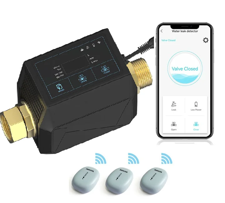 Water Leak Sensor IMRITA Smart WIFI Auto Shut Off Pipe Water Leak Detect Sensor Detector for Whole House