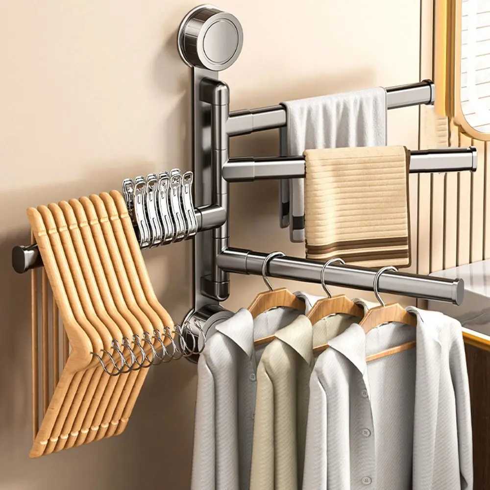 

Rust-proof Rotating Suction Cup Towel Rack Multi-bar Drain Swivel Towel Bar Wall-mounted Reusable Bathroom Towel Rod Home