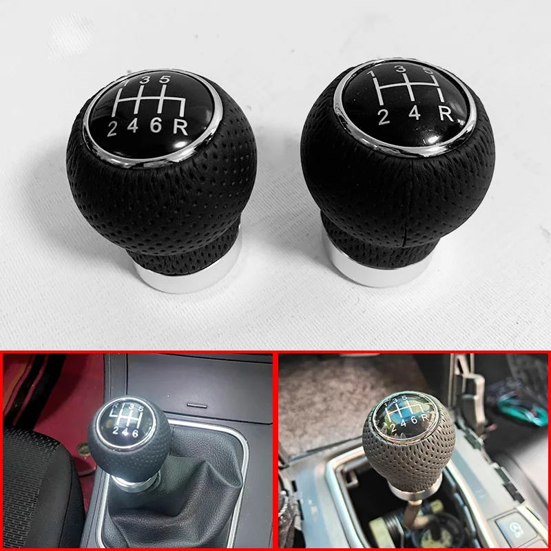 Universal Car Gear Shift Knob Manual Gear Lever Head Shifter Black PU Leather 5 Speed 6 Speed Manual Transmission Car Auto Parts