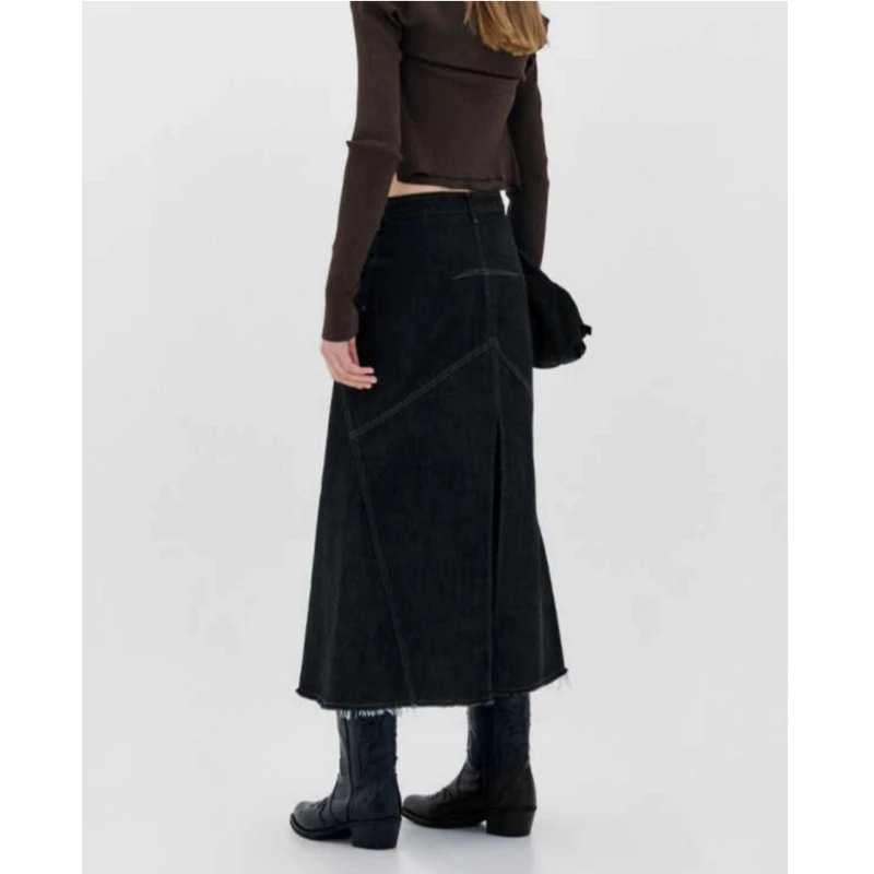 Novo estilo coreano casual franjas saia jeans com cauda de peixe dividida na primavera e no verão de 2025