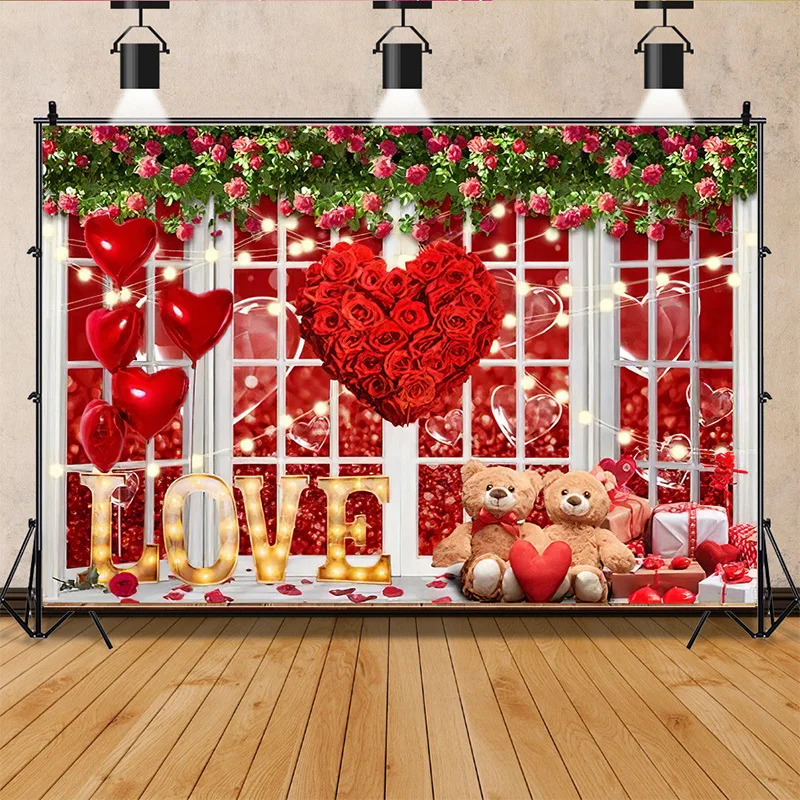 

Mother's Day Background Curtain Red Rose Valentine's Day Love Wedding Bride Pre Wedding Party Photography Backdrops Props VV-55