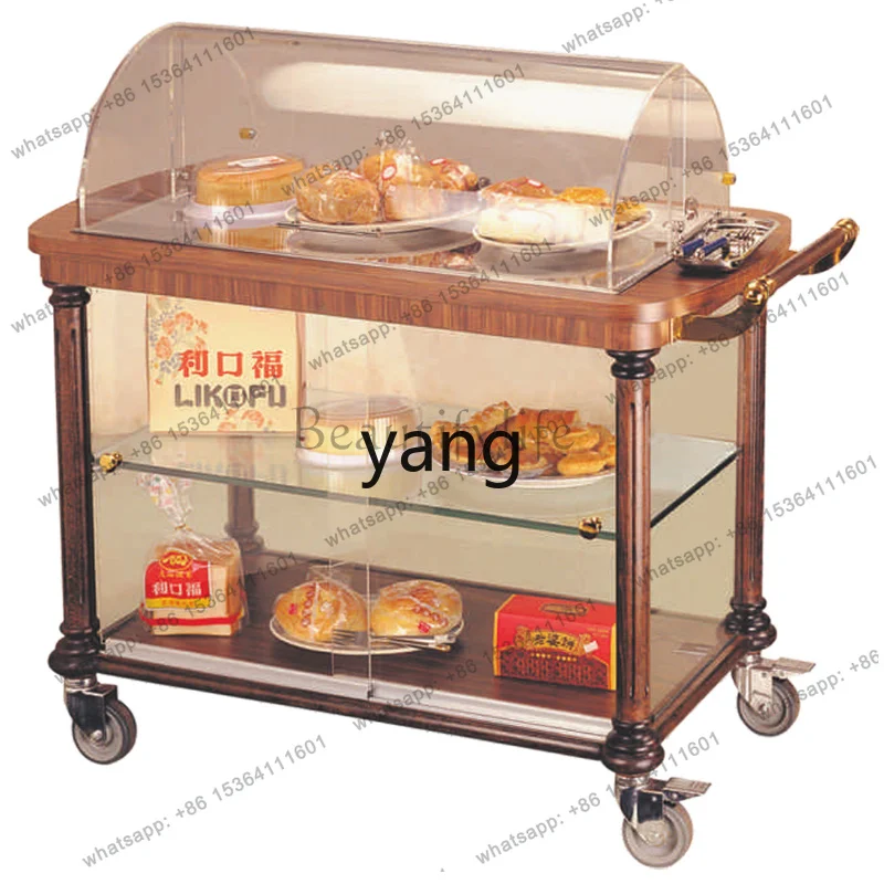 LJY square solid wood transparent glass acrylic cover cake shop dim sum cart