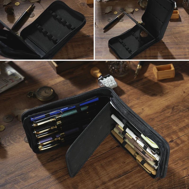 Ретро-футляр для 12 перьевых р – обзор и цена Leather Fountain Pen Case 3 Slots Pouch