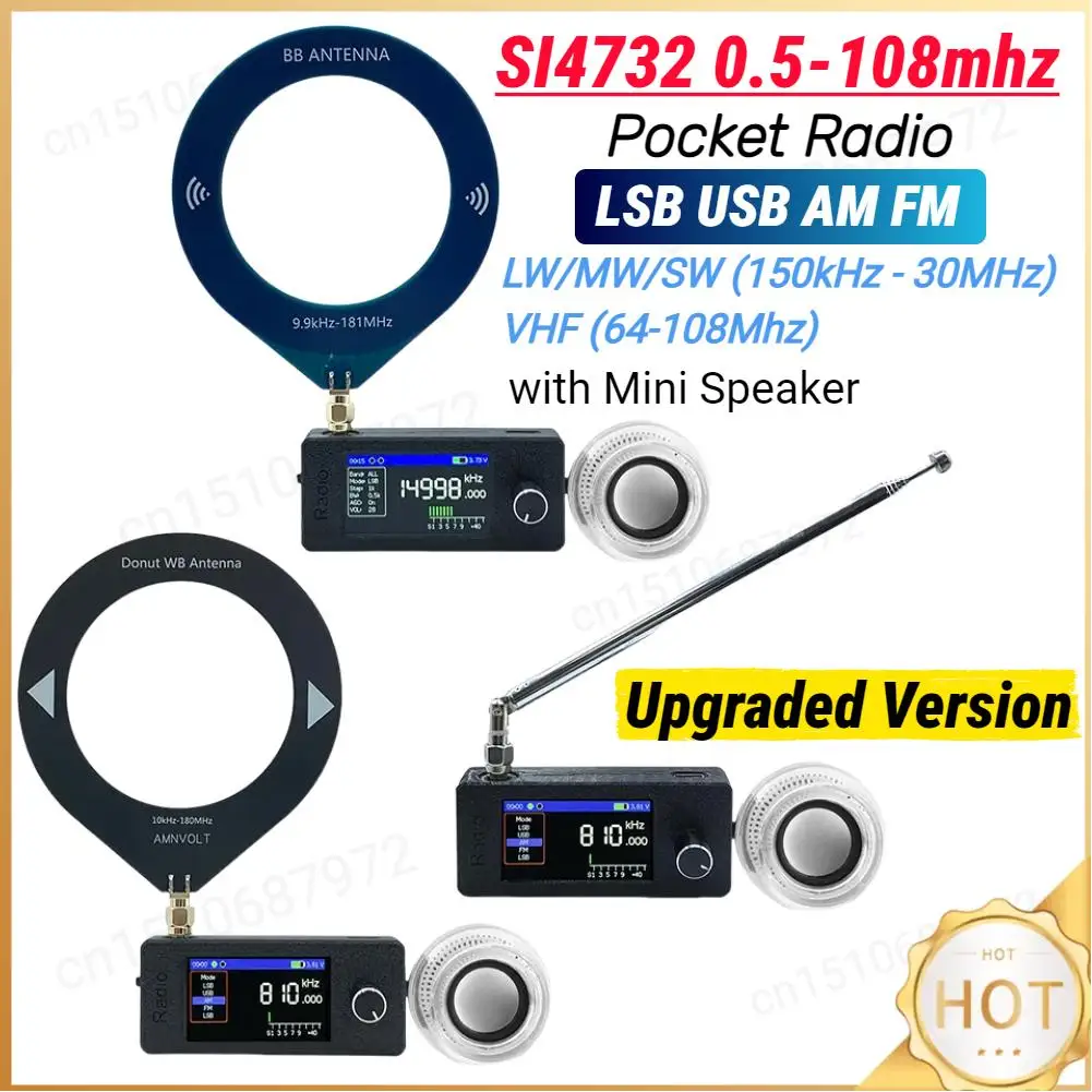 

SI4732 0.5-108mhz Pocket Radio LSB USB AM FM All Band Radio Receiver 1.9inch IPS Screen HF SW MW VHF Radio with External Speaker