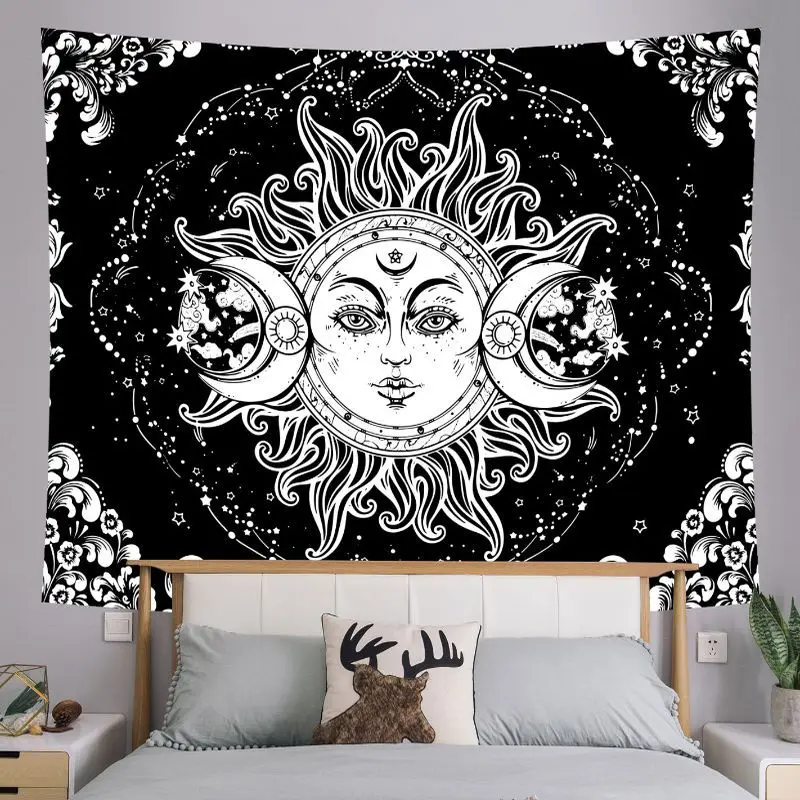 VIKAMA Witchcraft Moon Phase Bat Skull Tapestry, Retro Celestial Starry Sky Wall Hanging, Aesthetic Dorm Home Decor