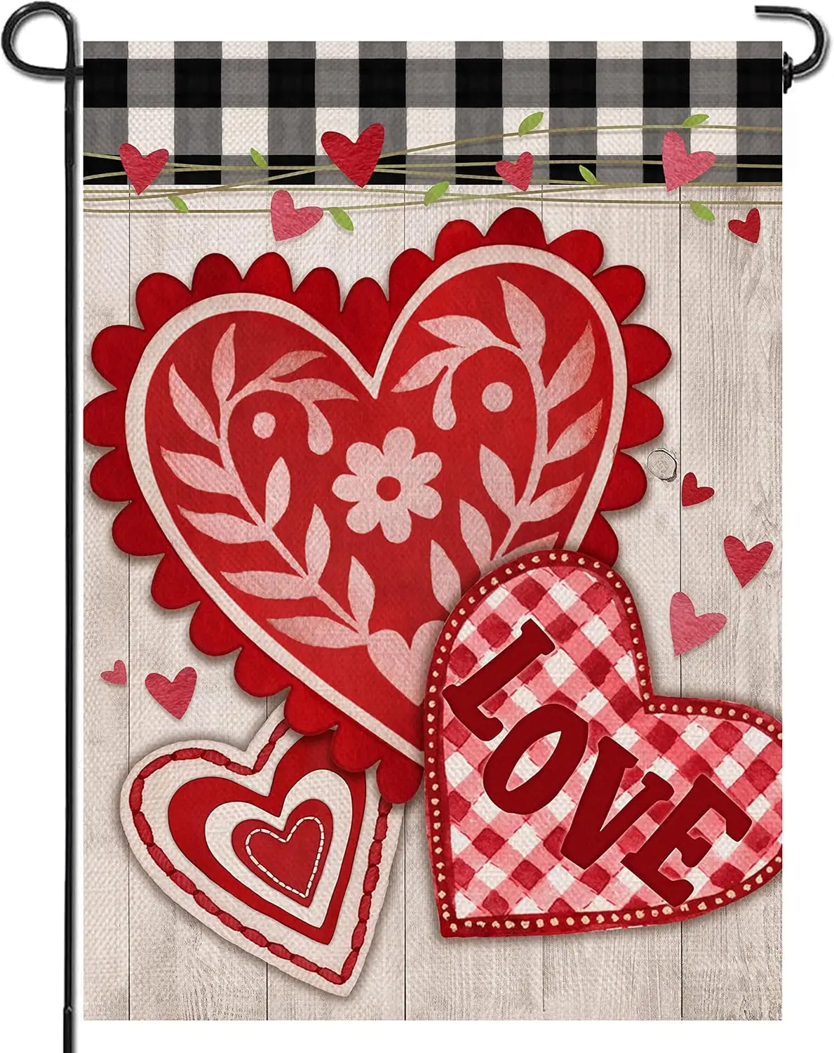 Furiaz Home Decorative Valentine's Day Love Heart Garden Flag, Buffalo Plaid Check Yard Anniversary Wedding Outdoor Deco EYY
