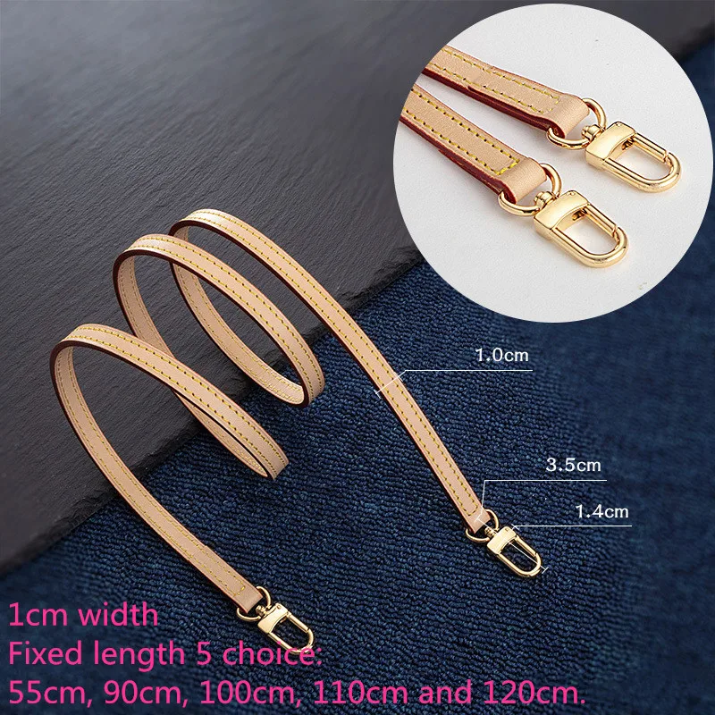 1cm Width Genuine Vachetta Leather Non-adjustable Bag Strap Shoulder Belt For Designer Women Handbag Lady Pochette 59-120cm Long