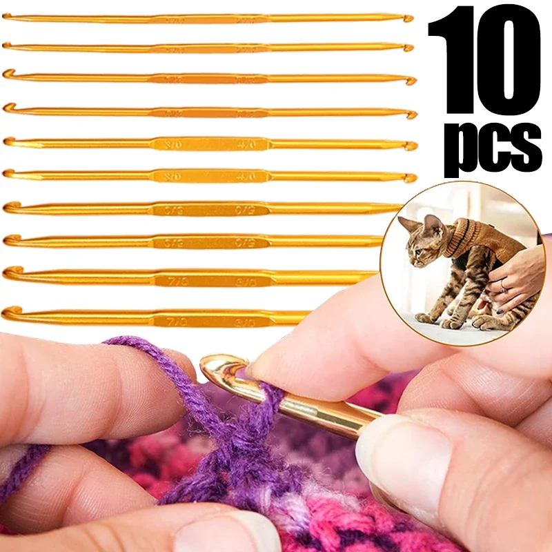 1-10Pcs Sewing Crochet Hook Double Gold Head Aluminum Alloy DIY Yarn Clothing Kniting Needles Handmade Weaving Craft 2.5-6.0mm