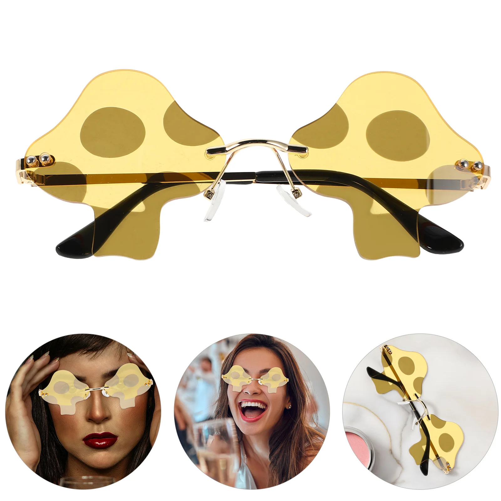

2Pcs Frameless Mushroom Glasses Retro Irregular Shaped Sunglasses Fun Party Accessory Photo Prop Eyewear for Costume Halloween