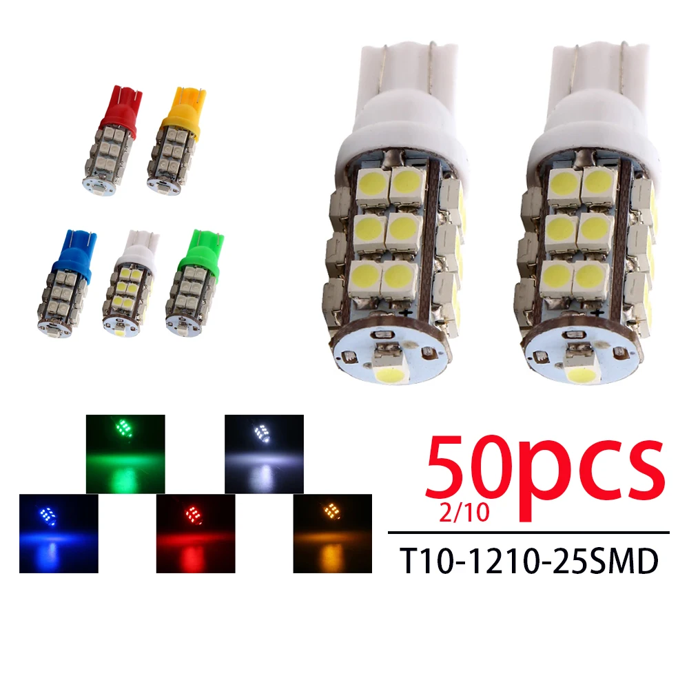 T10 COB Headlight Tail Lamp LED 12V 25SMD White Red Blue Car Parking License Plate 3528 Auto Strong Brake Turn Signal Light