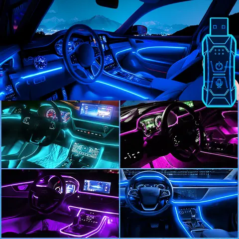 इंटीरियर एलईडी लाइट स्ट्रिप पर्यावरण नियॉन लाइट, बहु-रंग बदलने वाला डायनामिक ऑप्टिकल फाइबर, कार इंटीरियर परिवेश प्रकाश ऐप 6 best sales टेस्ला परिवेश प्रकाश - №1