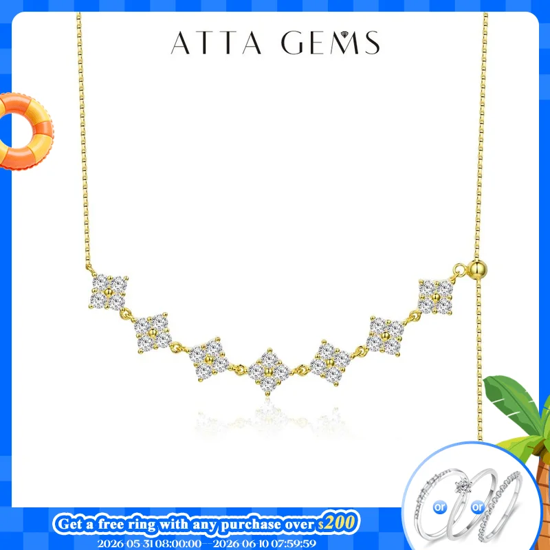 ATTAGEMS Luxurly D Color Moissanite Necklace 925 Sterling Silver Pure Gold Pendant for Women Wedding Party Bridal Fine Jewelry