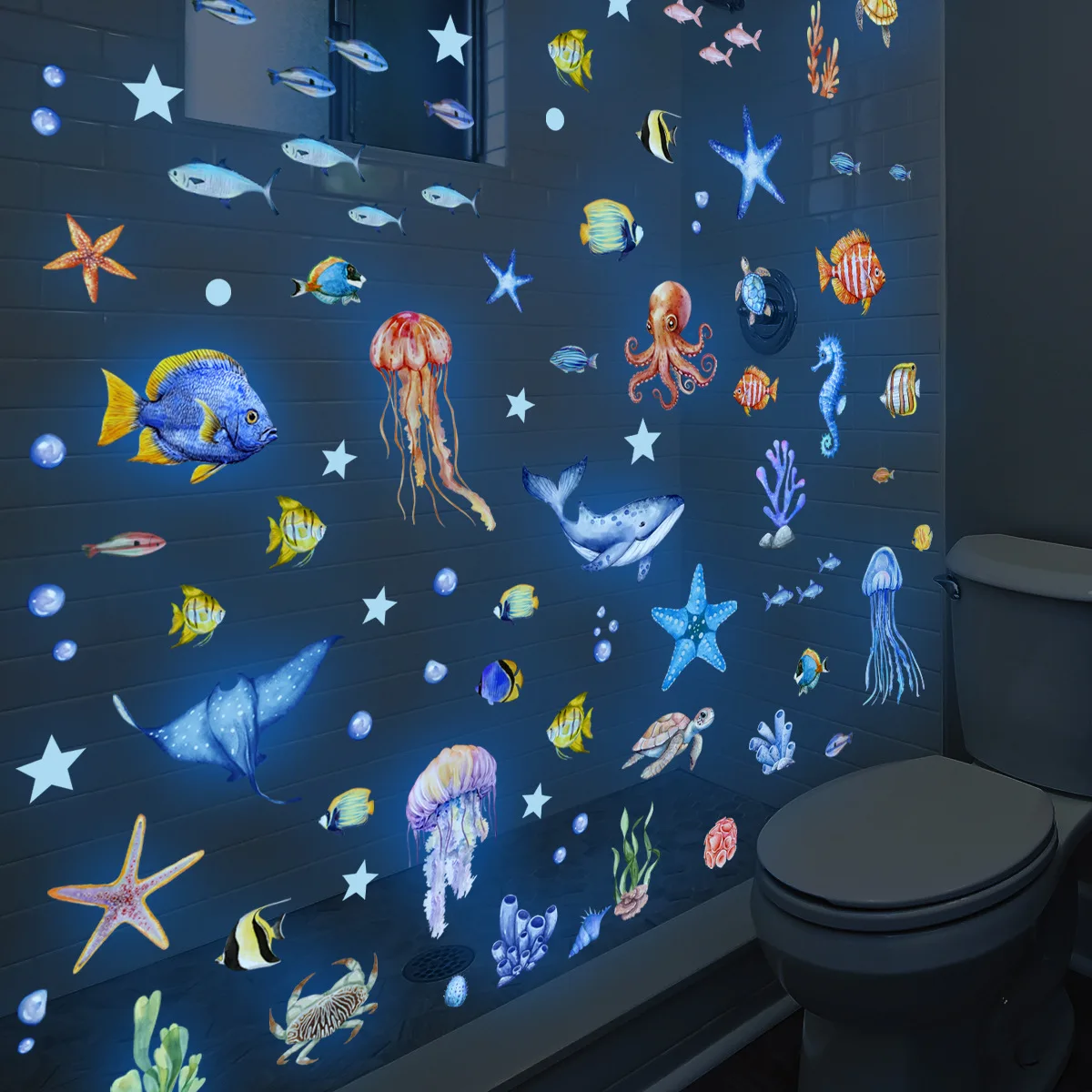 Whale Octopus Star Turtles Ocean World Luminous Stickers Glow In The Dark For Children's Room Fluorescent Decals Home Decoration