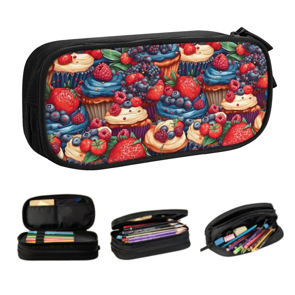 Custom Cute Vintage Baking Cakes Food Pattern Pencil Cases for Boy Girl Large Storage Pencil Pouch School Supplies