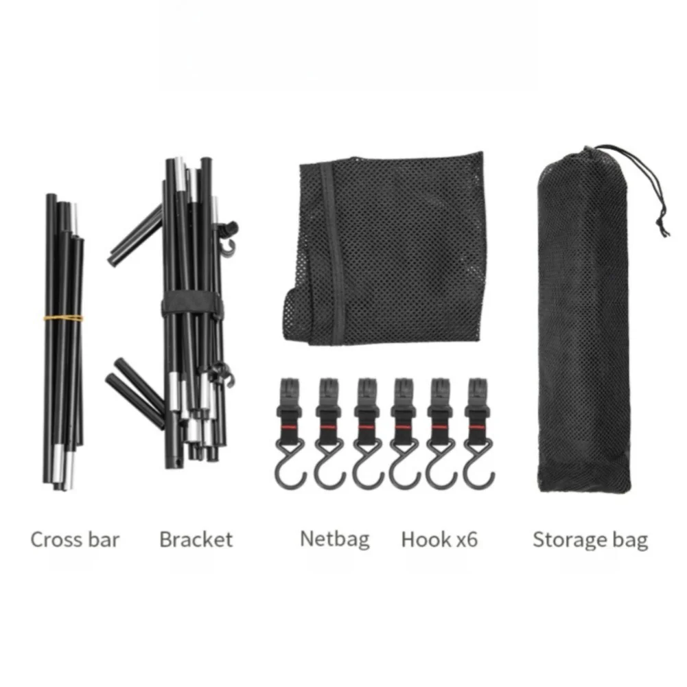 Aluminum Camping Tripod Shelf with Elastic Cord Connected Legs Mesh Storage Bag and Compact Carry Bundle for Transport