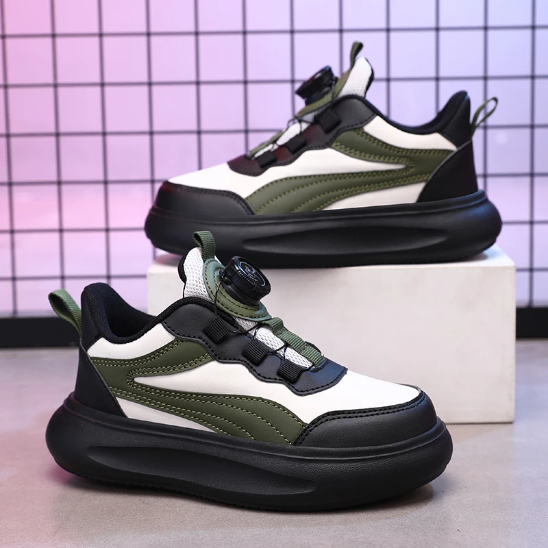 

Fashion Casual Skateboard Shoes For Boys Girls Spring Comfy Leather Kids Trainers Original Design Knob Children's Sports Shoes