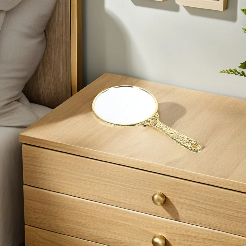 2 pçs espelho de mão vintage elegante rosa design leve espelho de maquiagem portátil para uso diário e presente de viagem