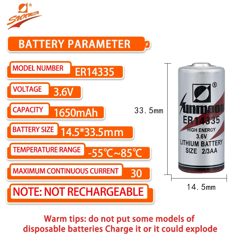 Sunmoon ER14335 Smoke Alarm Hydrogen Sulfide Detector Float Lifejacket Temperature Controller 3.6V Lithium Battery Pack 2/3