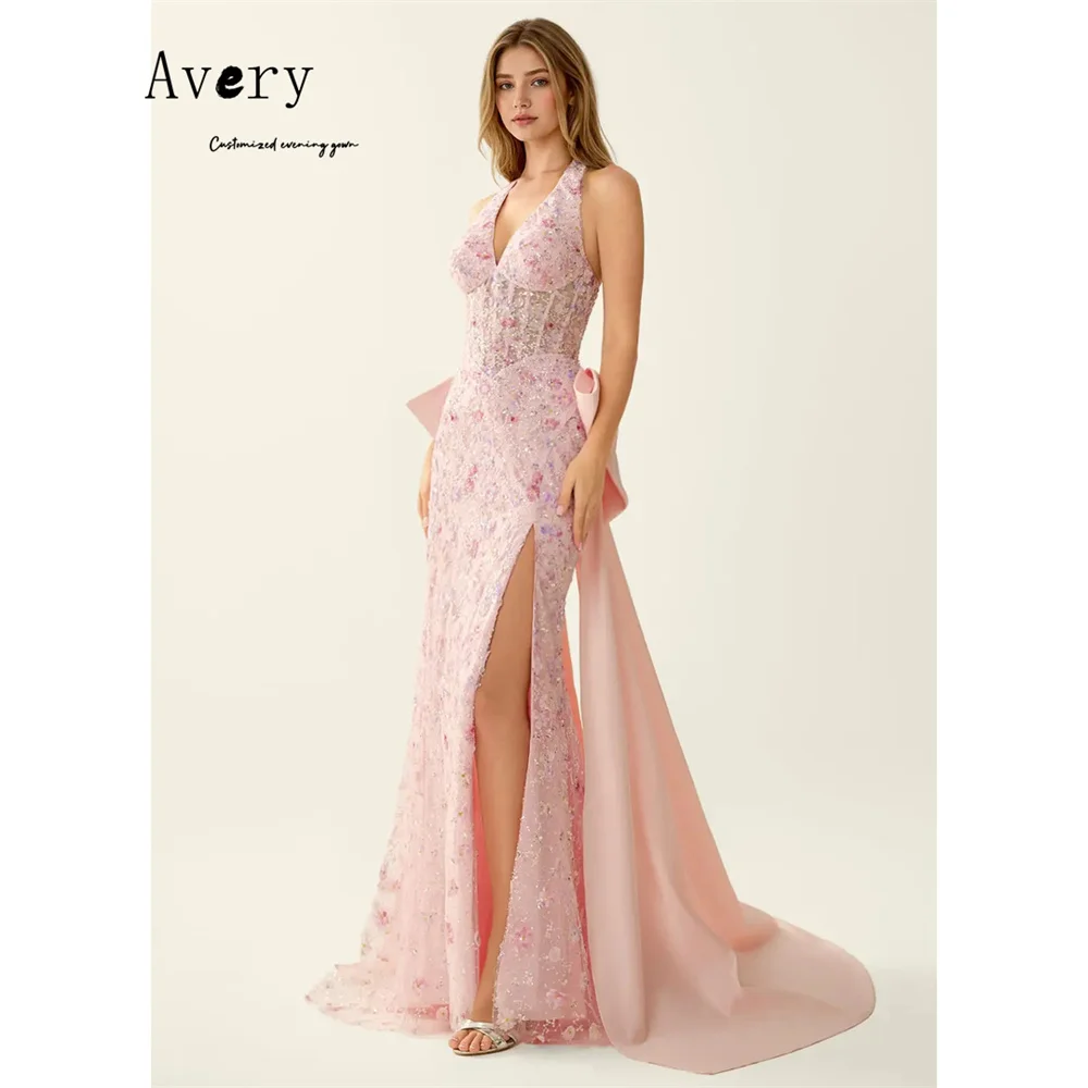 

Avery Custom Fishtail Halter Neck Pink Strapless Elegant Night Dresses for Luxury Party Long Prom Dress 2026 Ball Gown Dress