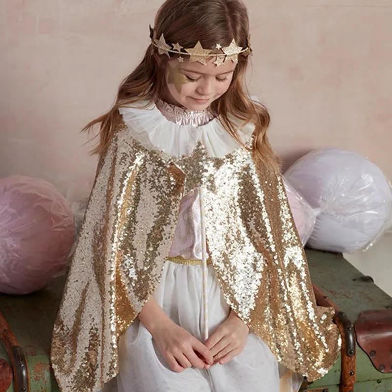 EnkeliBB Kids Girl Party Coat Sequin Cape And Fairy Sticks And Headgear 3pcs Children Birthday Party Festival Coats Wholesale