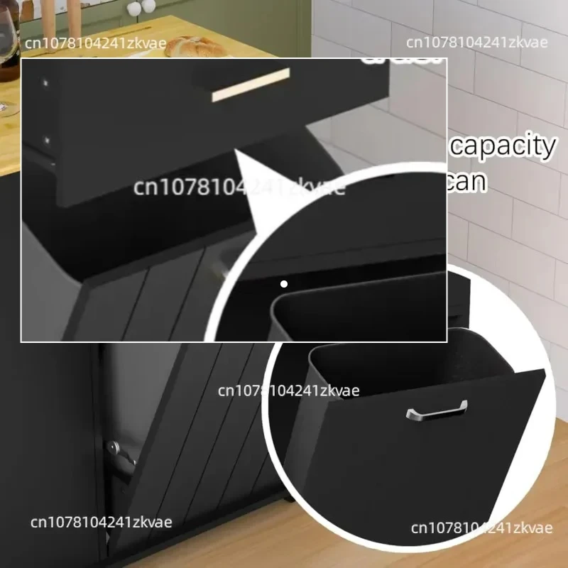 Sloping Trash Can Cabinet, Multi-function Kitchen Island with Spice Rack, Freestanding Laundry Storage Trolley on Wheels