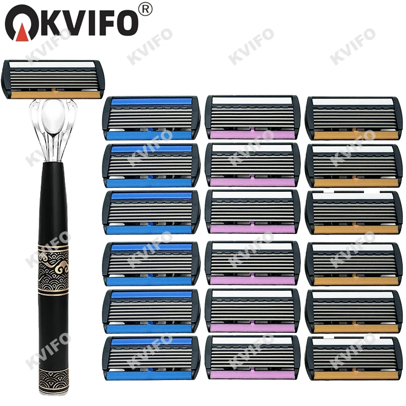 

KVIFO 6-layer classic razor, razor set, stainless steel blade, manual safety razor, reusable blade, silicone anti-skid layer