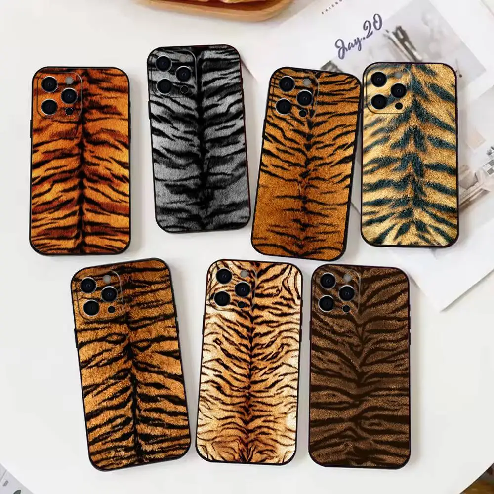 

Tiger Skin Phone Case For iPhone 17,16,15,14,13,12,11 Plus,Pro Max,XS,Soft Silicone Black Cover