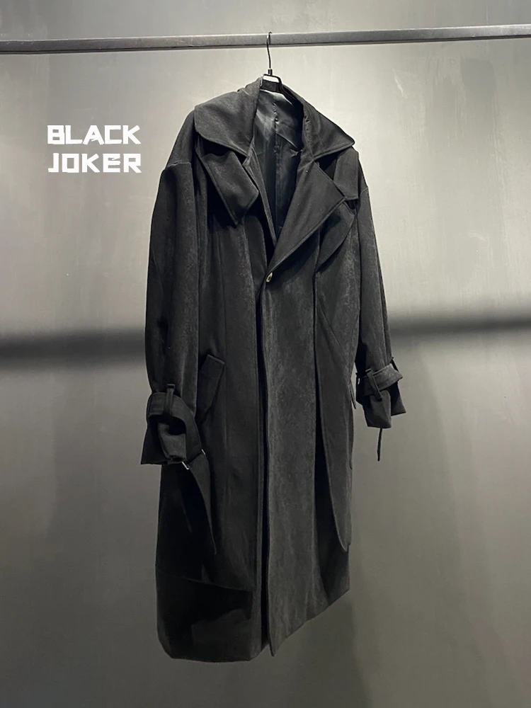 BLACK JOKER Original Fake three-piece design Deconstruction Double collar Oversized Man trench coat Loose Long coat men clothing